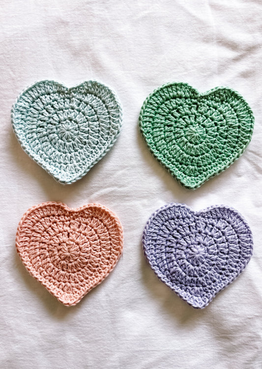Love heart crochet coaster set - solid colours